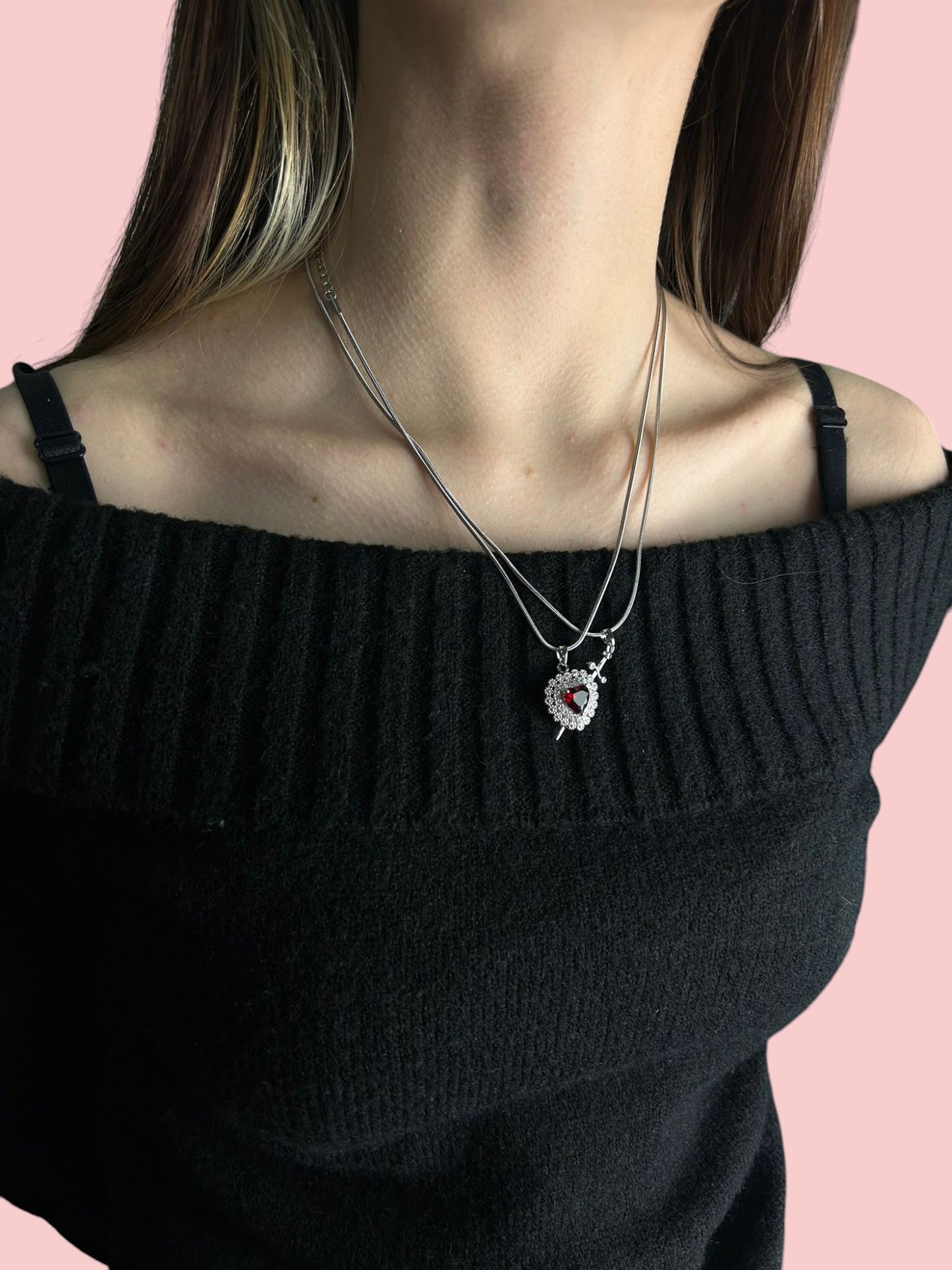 Set de colier din argint „Sabie Vintage Heart”