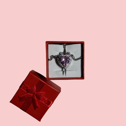 Set de colier din argint „Sabie Inimă Roz”